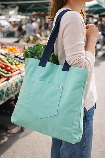 Aesthetic Tote Bag with Outer Pocket – Reusable & Stylish
