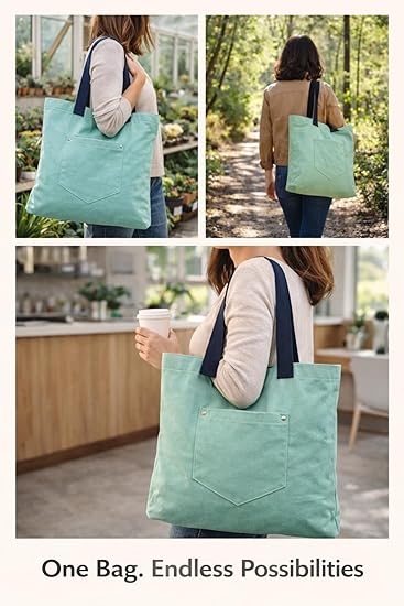 Aesthetic Tote Bag with Outer Pocket – Reusable & Stylish