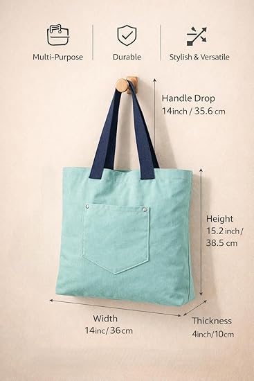 Aesthetic Tote Bag with Outer Pocket – Reusable & Stylish